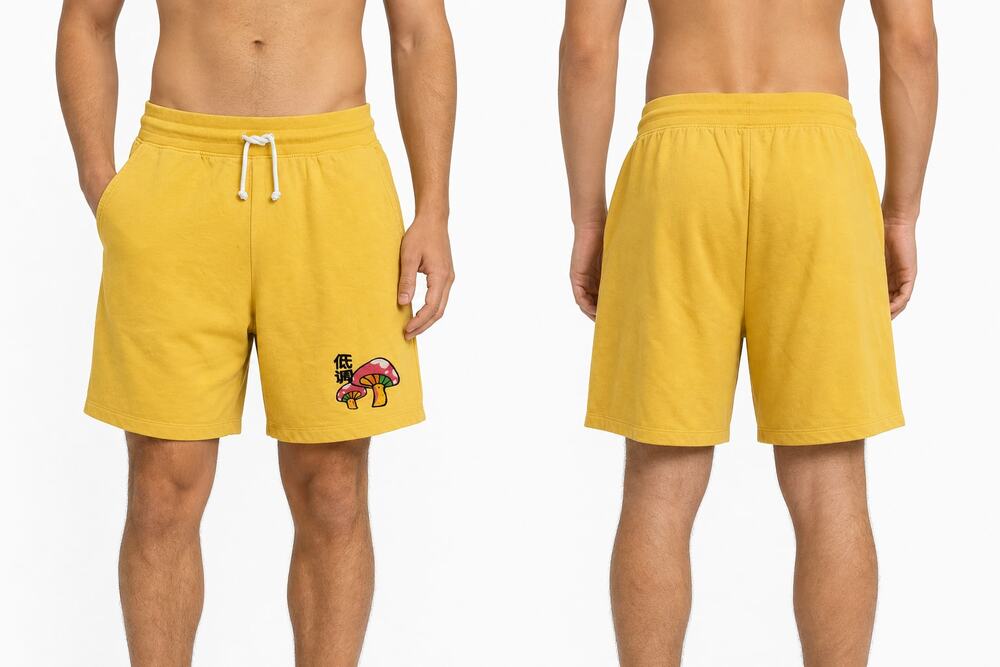 Blind Rooster Men's Yellow Mushroom Graphic Sweat Shorts XL Streetwear Workout